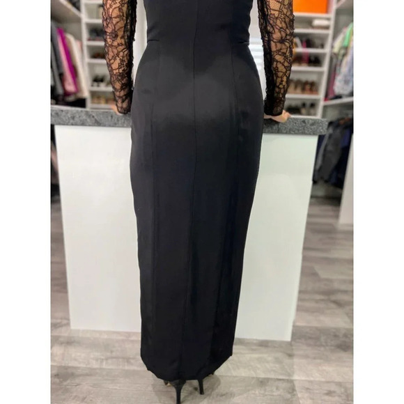 Catherine Malandrino Black Lace Full Sleeved Wrap Gown $330 - Picture 8 of 11